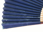 Japanese Folding Fan Sensu Vtg Bamboo Frame Heart Sutra Dark Blue Gold 4D705