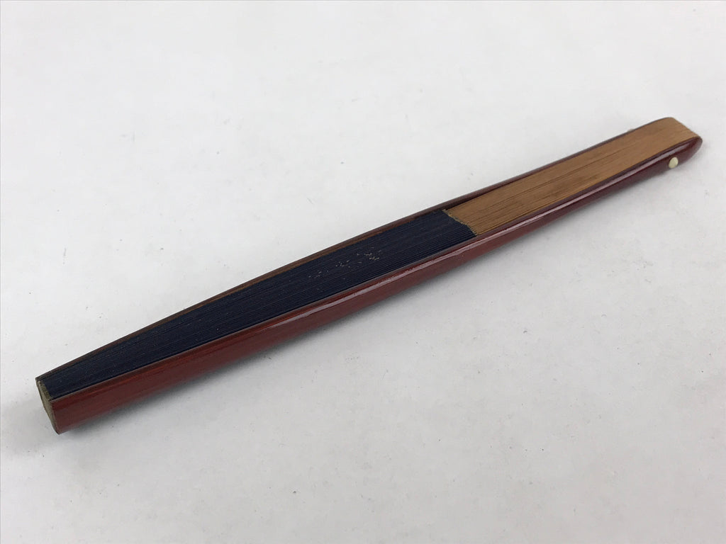 Japanese Folding Fan Sensu Vtg Bamboo Frame Heart Sutra Dark Blue Gold 4D705