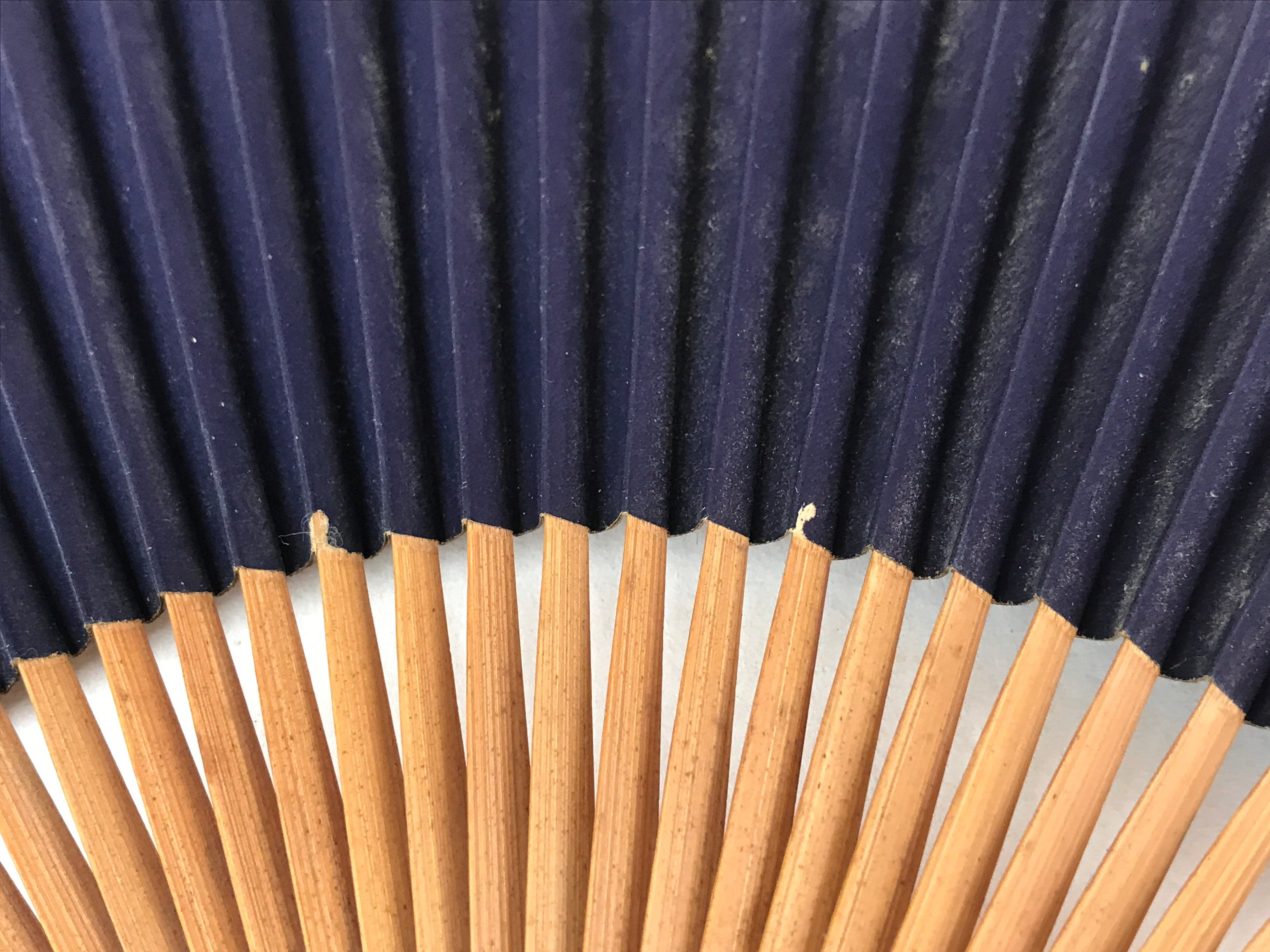 Japanese Folding Fan Sensu Vtg Bamboo Frame Heart Sutra Dark Blue Gold 4D705