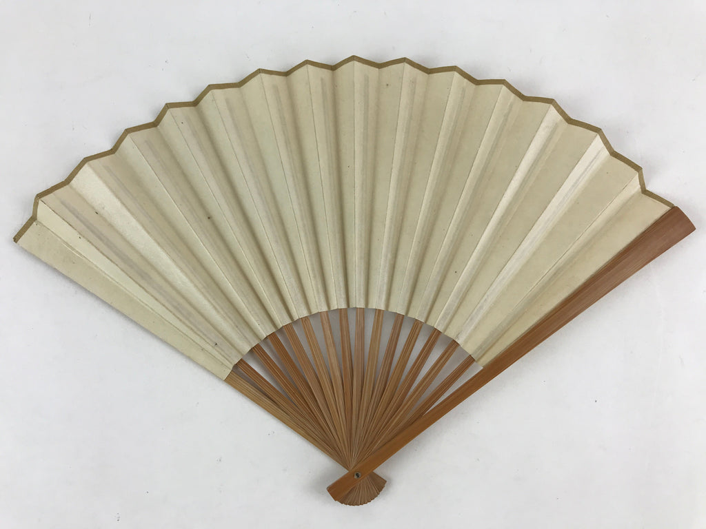 Japanese Folding Fan Sensu Vtg Bamboo Frame Ink Painting Red Seal White 4D680