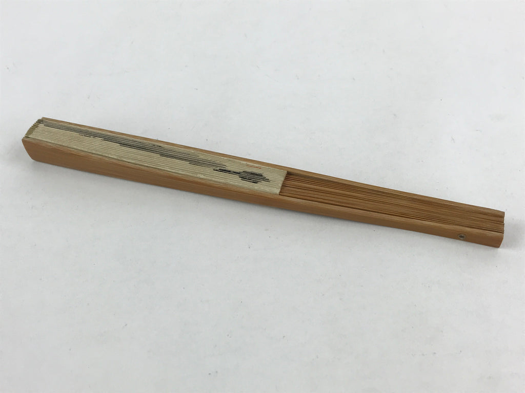 Japanese Folding Fan Sensu Vtg Bamboo Frame Ink Painting Red Seal White 4D680