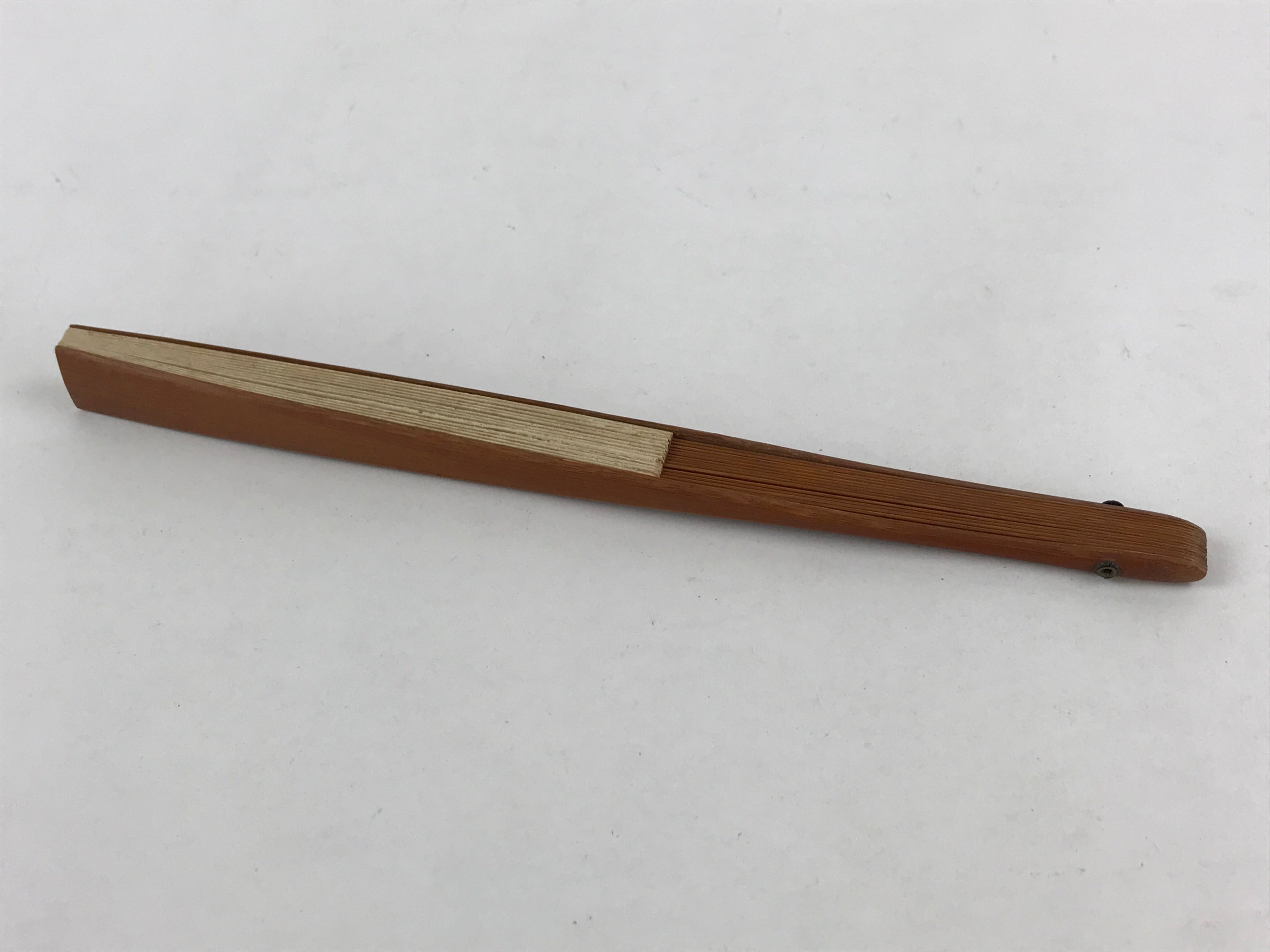 Japanese Folding Fan Sensu Vtg Bamboo Frame Ink Painting Red Seal White 4D681