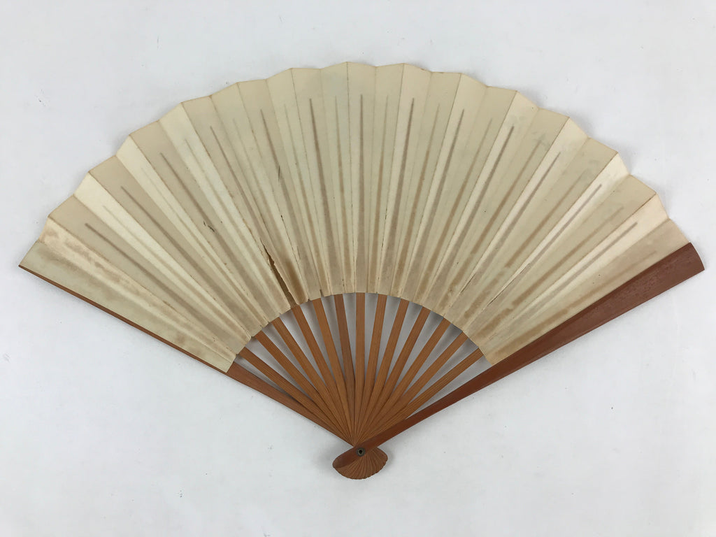 Japanese Folding Fan Sensu Vtg Bamboo Frame Ink Painting Red Seal White 4D681