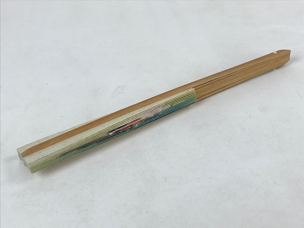 Japanese Folding Fan Sensu Vtg Bamboo Frame Japanese Carps Koi Colored 4D694