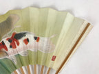 Japanese Folding Fan Sensu Vtg Bamboo Frame Japanese Carps Koi Colored 4D694