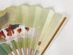Japanese Folding Fan Sensu Vtg Bamboo Frame Japanese Carps Koi Colored 4D694
