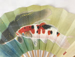 Japanese Folding Fan Sensu Vtg Bamboo Frame Japanese Carps Koi Colored 4D694