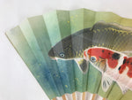 Japanese Folding Fan Sensu Vtg Bamboo Frame Japanese Carps Koi Colored 4D694
