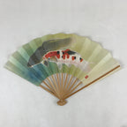 Japanese Folding Fan Sensu Vtg Bamboo Frame Japanese Carps Koi Colored 4D694