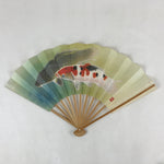 Japanese Folding Fan Sensu Vtg Bamboo Frame Japanese Carps Koi Colored 4D694