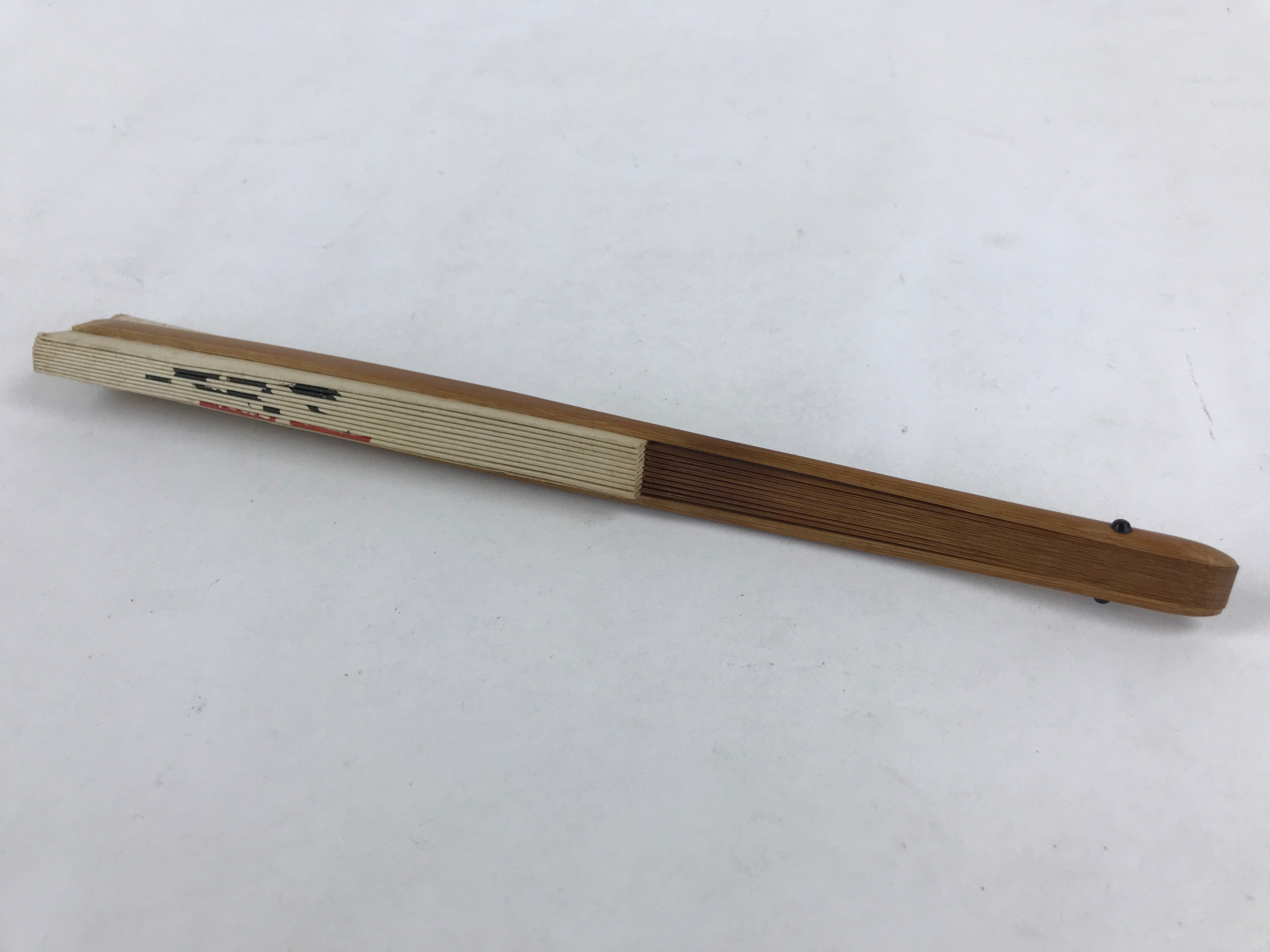 Japanese Folding Fan Sensu Vtg Bamboo Frame Japanese Kanji Characters White 4D64
