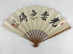 Japanese Folding Fan Sensu Vtg Bamboo Frame Japanese Kanji Characters White 4D64