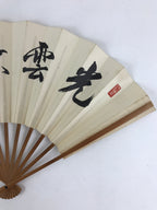 Japanese Folding Fan Sensu Vtg Bamboo Frame Japanese Kanji Characters White 4D64