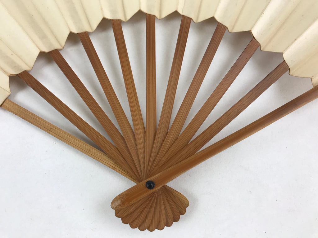Japanese Folding Fan Sensu Vtg Bamboo Frame Japanese Kanji Characters White 4D64