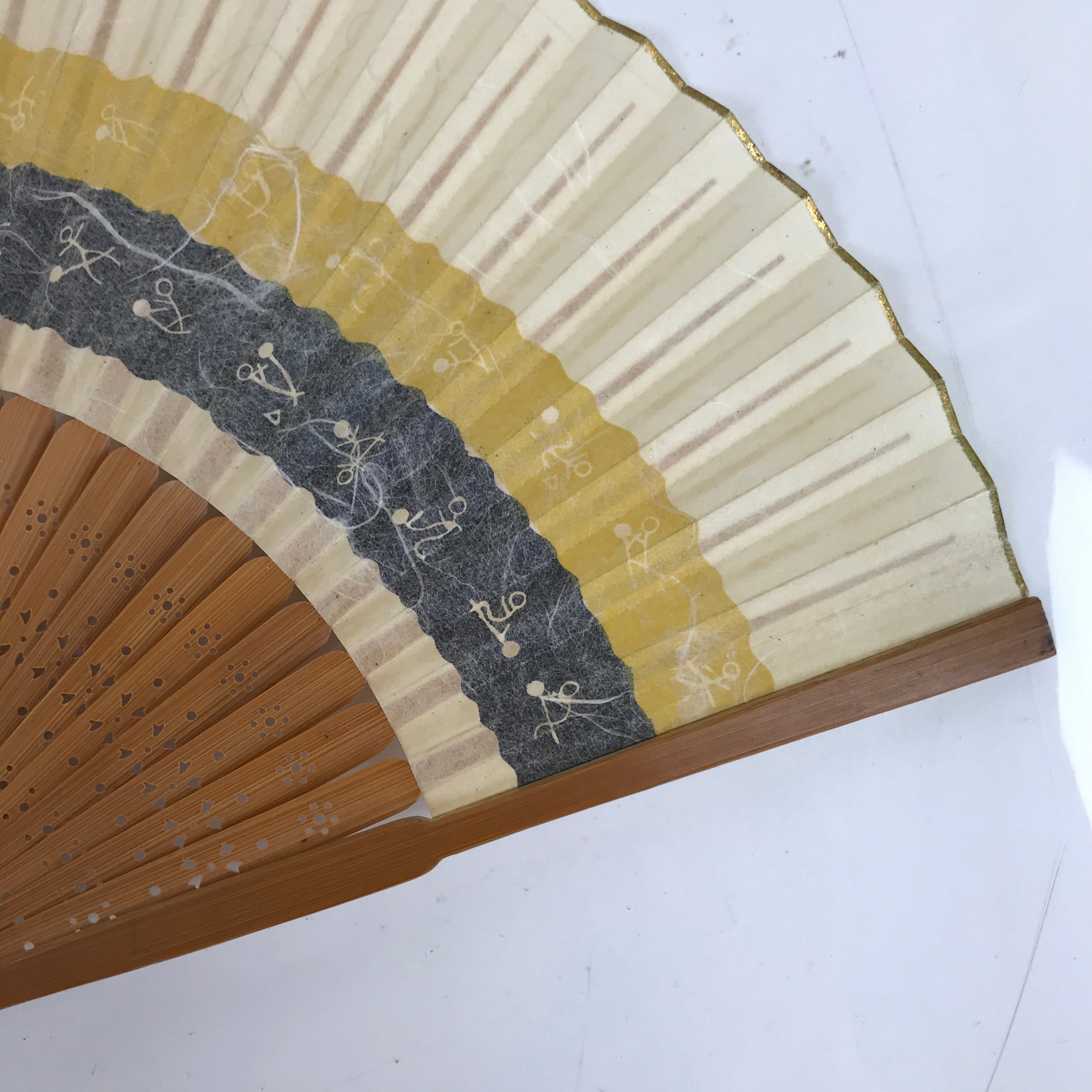 Japanese Folding Fan Sensu Vtg Bamboo Frame Kama Sutra Guide Yellow Blue 4D816