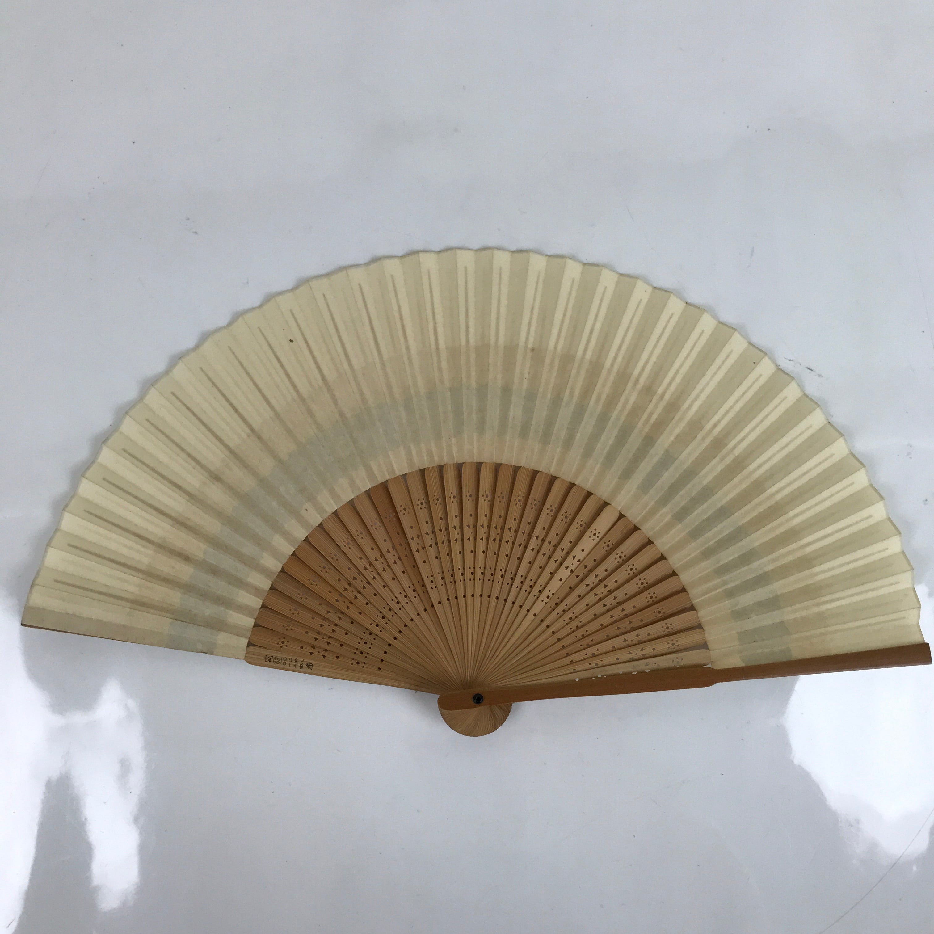 Japanese Folding Fan Sensu Vtg Bamboo Frame Kama Sutra Guide Yellow Blue 4D816