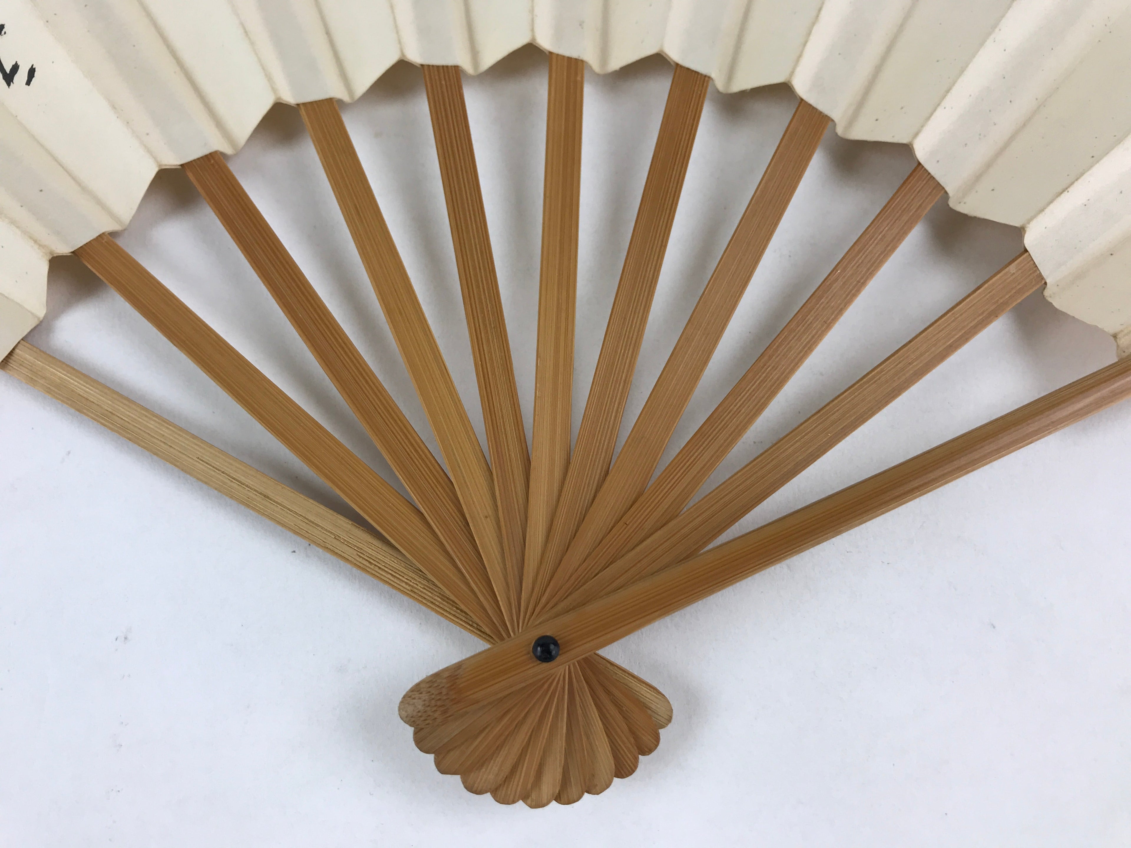 Japanese Folding Fan Sensu Vtg Bamboo Frame Kanji Characters White Black 4D649