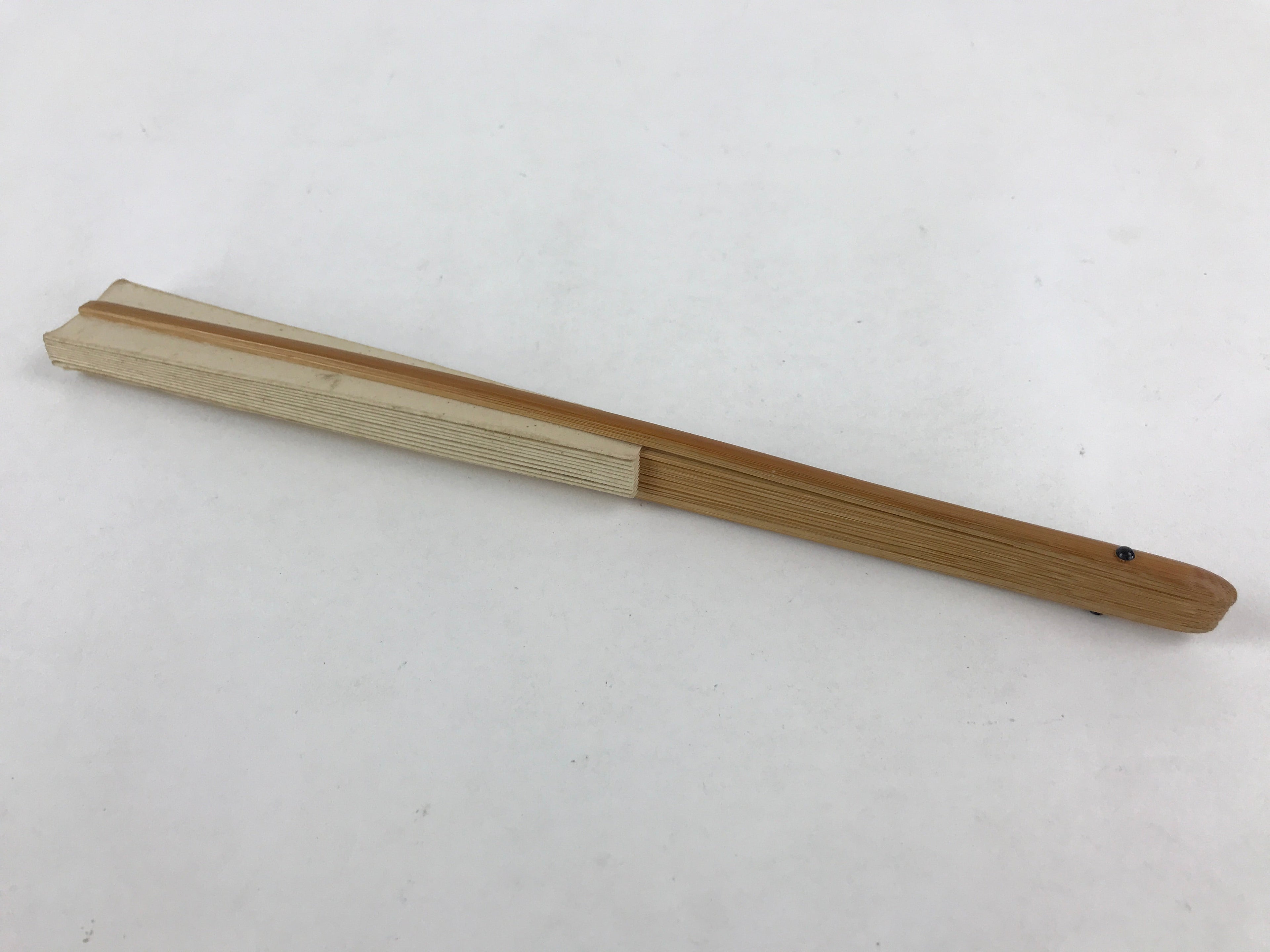 Japanese Folding Fan Sensu Vtg Bamboo Frame Kanji Characters White Black 4D649