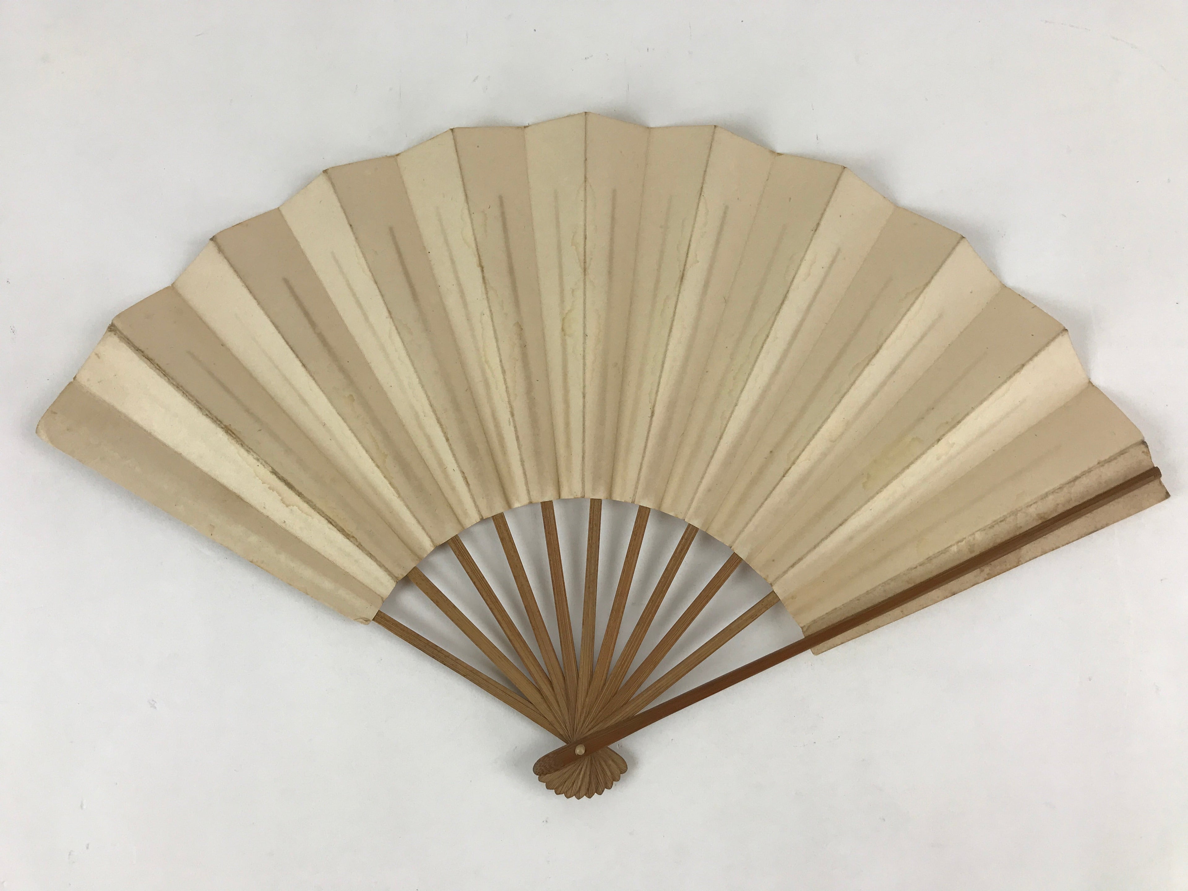Japanese Folding Fan Sensu Vtg Bamboo Frame Kanji Characters White Samurai 4D646
