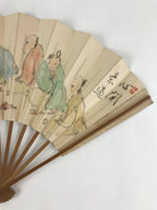 Japanese Folding Fan Sensu Vtg Bamboo Frame Kanji Characters White Samurai 4D646