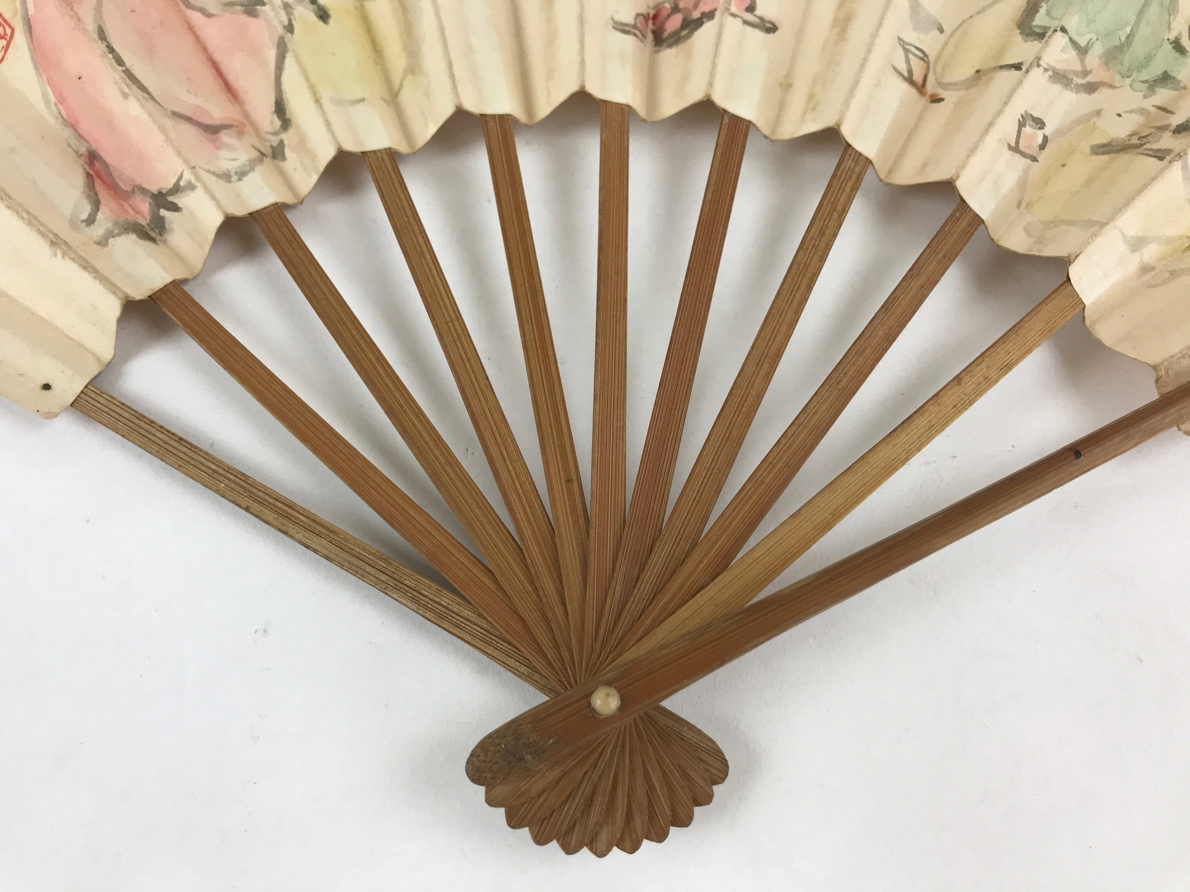 Japanese Folding Fan Sensu Vtg Bamboo Frame Kanji Characters White Samurai 4D646