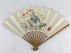 Japanese Folding Fan Sensu Vtg Bamboo Frame Kanji Characters White Samurai 4D647