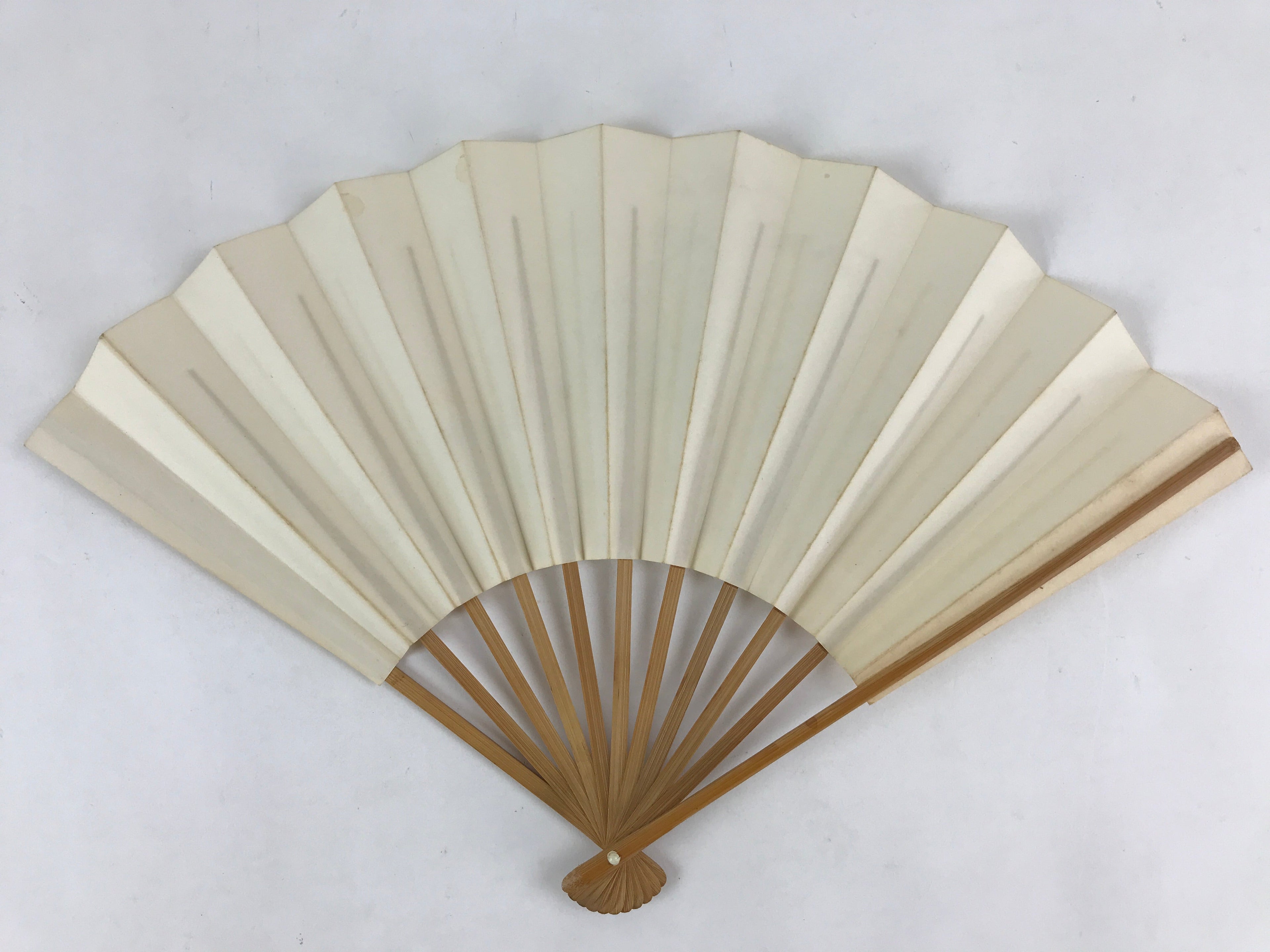 Japanese Folding Fan Sensu Vtg Bamboo Frame Kanji Characters White Samurai 4D647