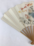 Japanese Folding Fan Sensu Vtg Bamboo Frame Kanji Characters White Samurai 4D647