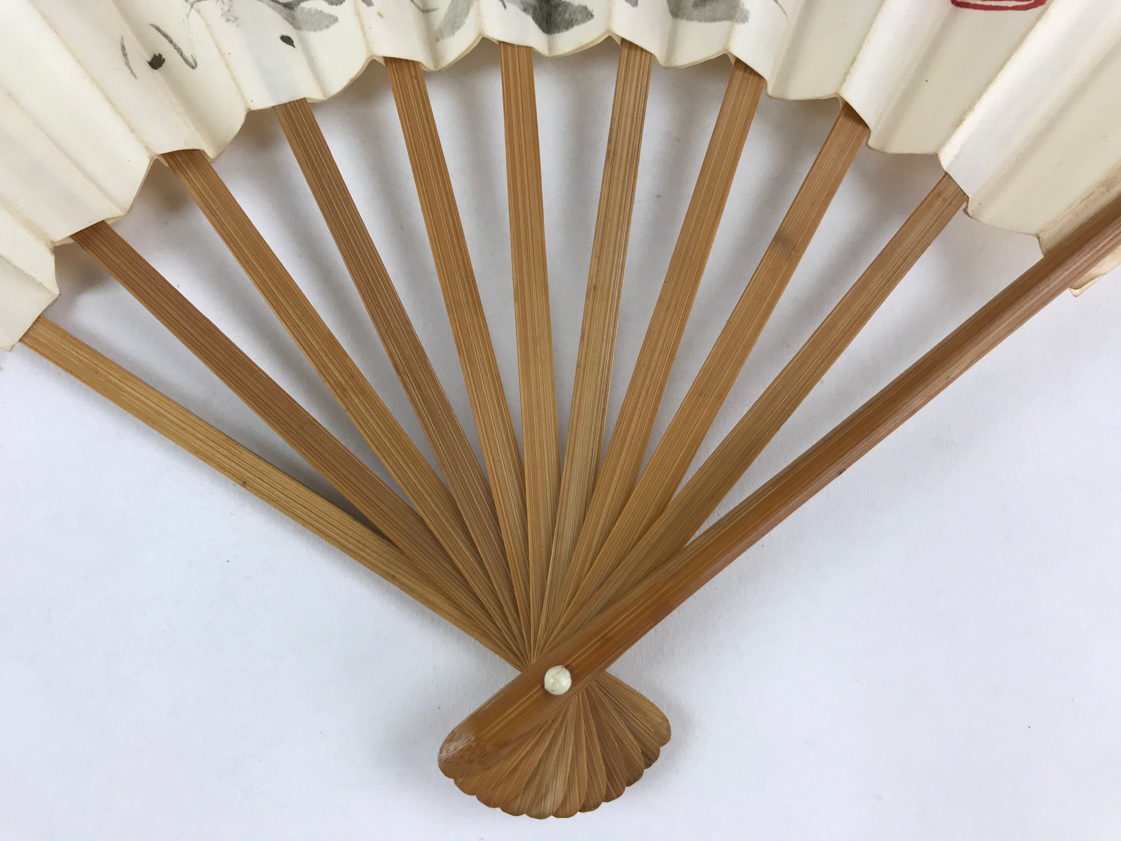 Japanese Folding Fan Sensu Vtg Bamboo Frame Kanji Characters White Samurai 4D647
