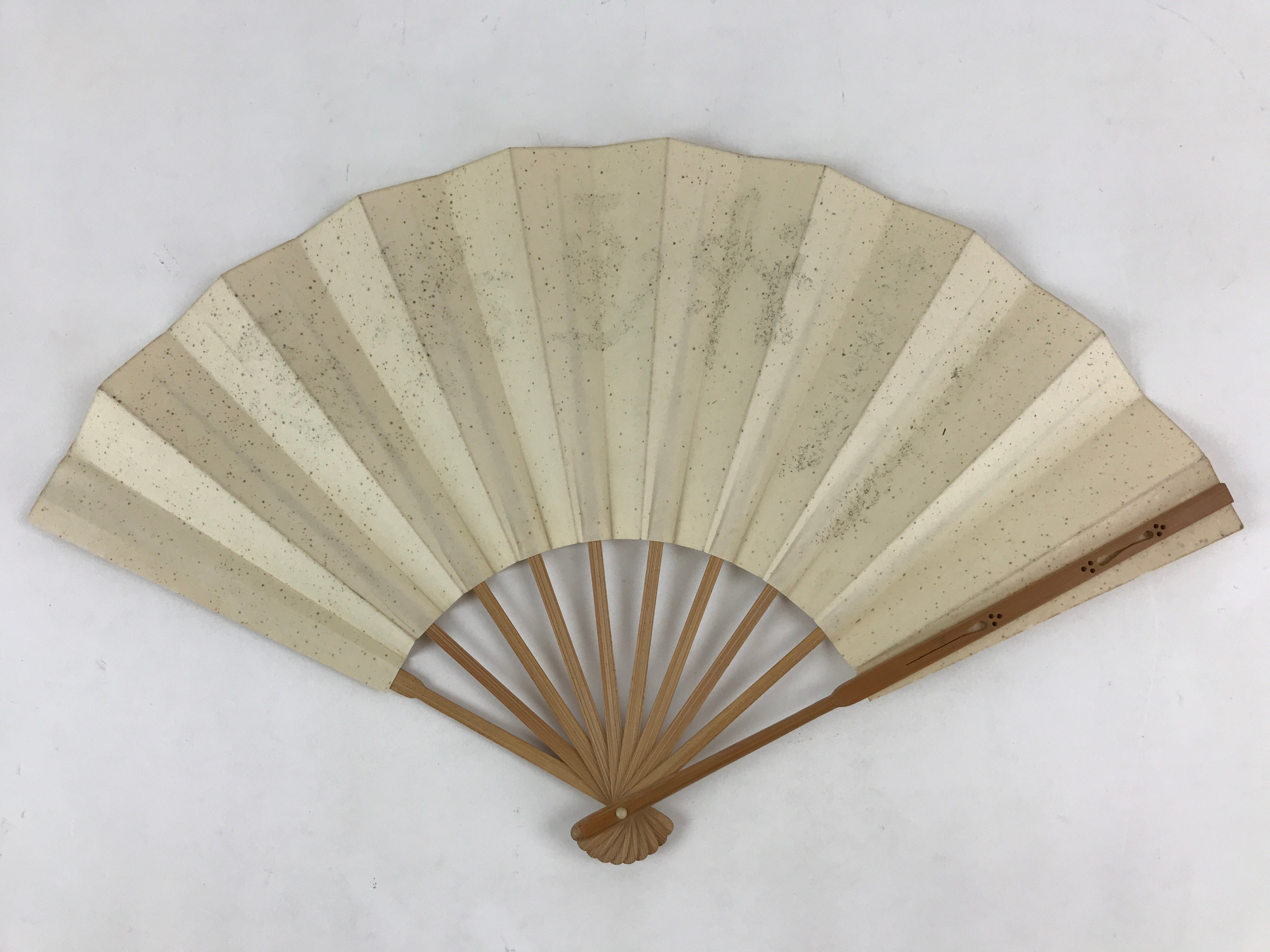 Japanese Folding Fan Sensu Vtg Bamboo Frame Kanji Characters White Silver 4D657