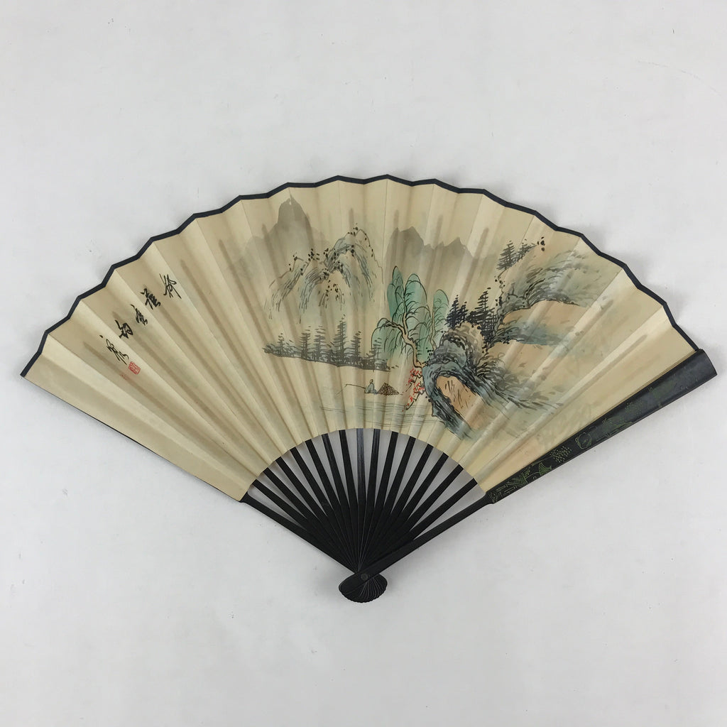 Japanese Folding Fan Sensu Vtg Bamboo Frame Kanji Characters White Simple 4D645