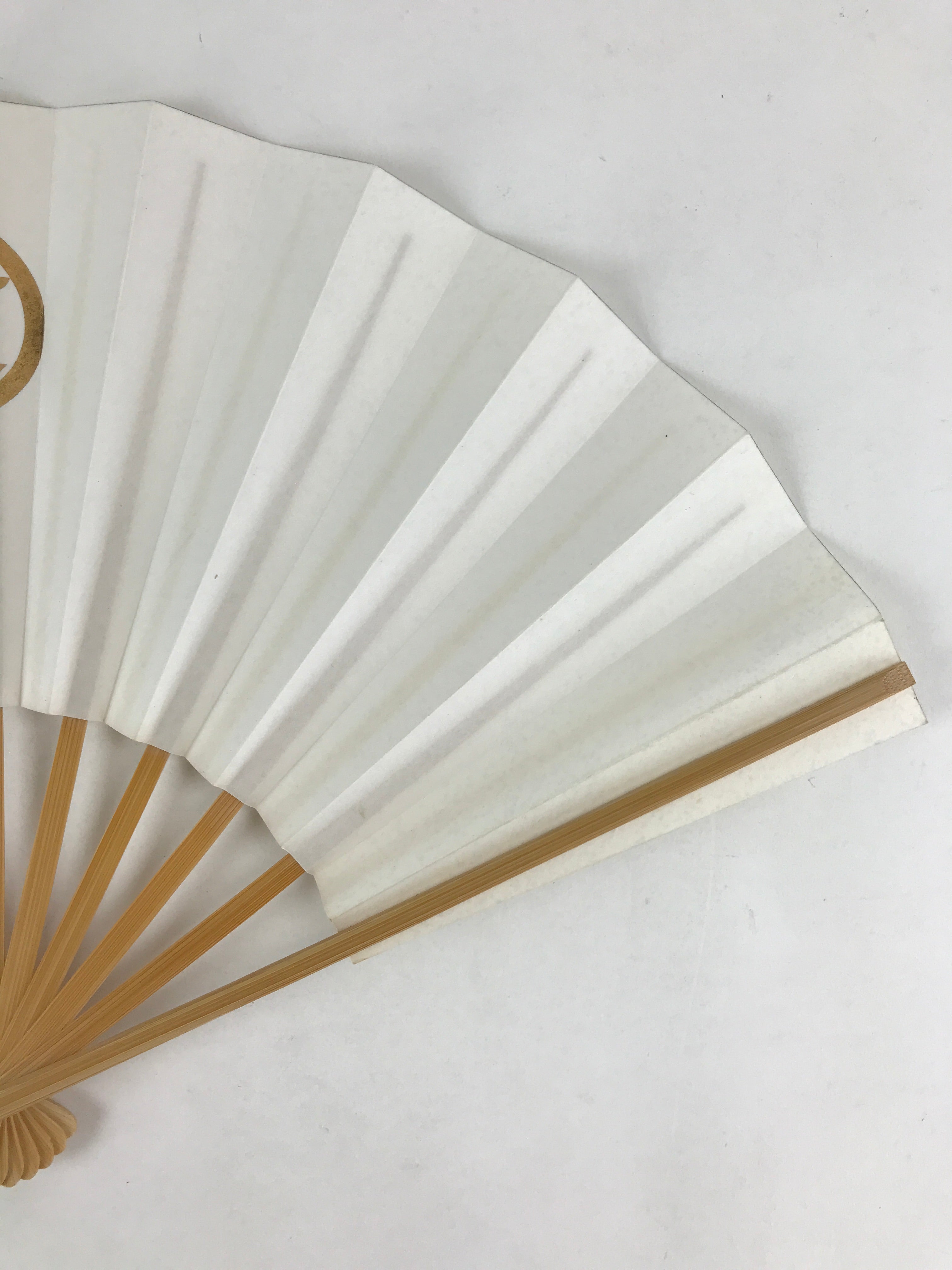 Japanese Folding Fan Sensu Vtg Bamboo Frame Kanji characters White Simple 4D652