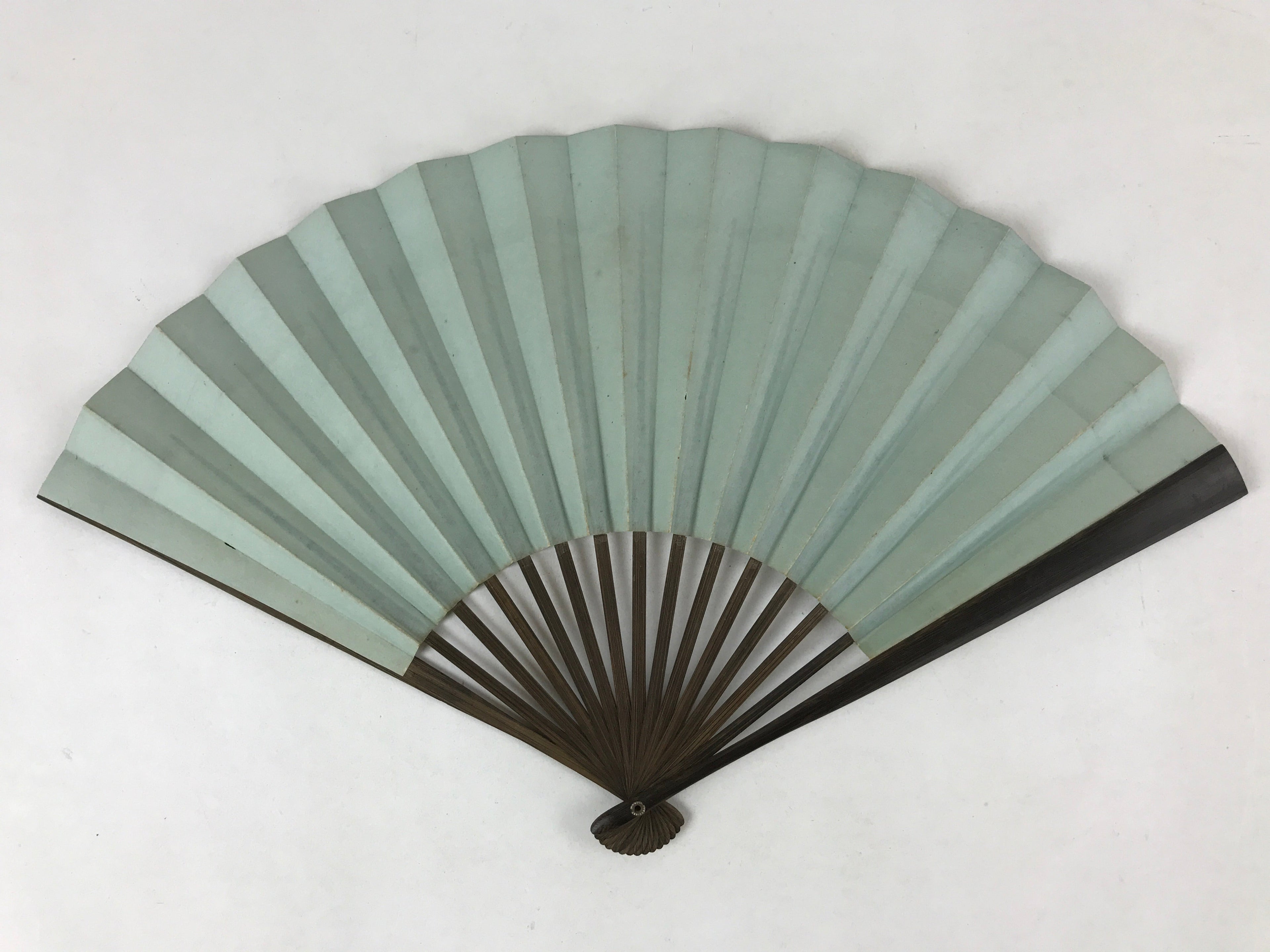 Japanese Folding Fan Sensu Vtg Bamboo Frame Maple Silver Blue Red Seal 4D758