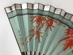 Japanese Folding Fan Sensu Vtg Bamboo Frame Maple Silver Blue Red Seal 4D758