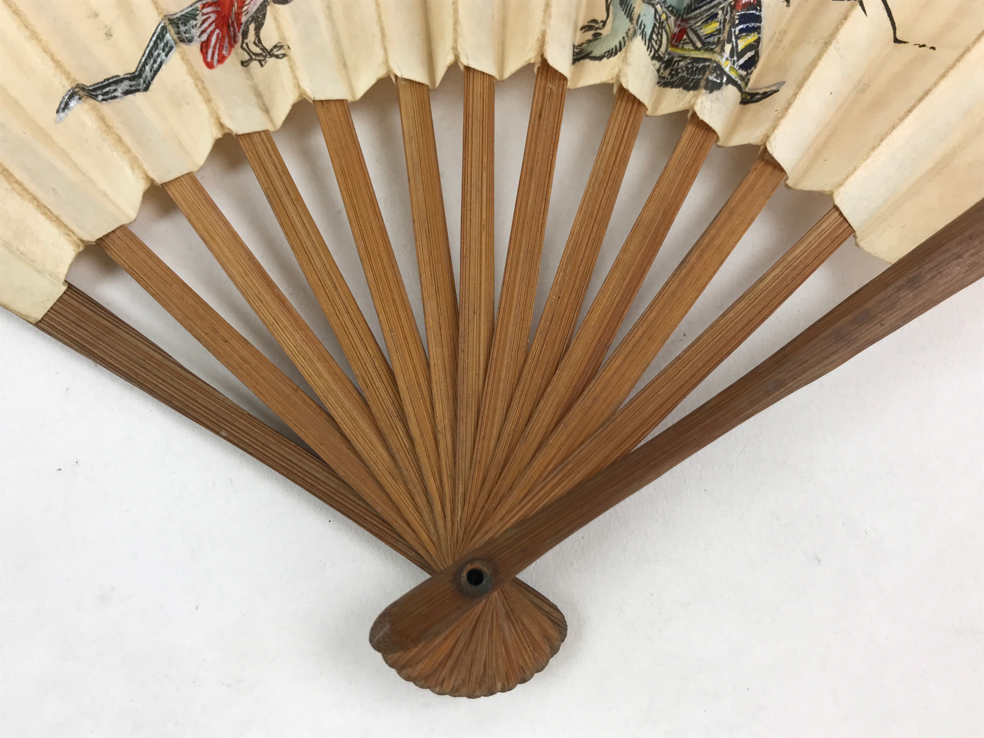 Japanese Folding Fan Vtg Sensu Bamboo Frame Paper Kimono Boy 4D624