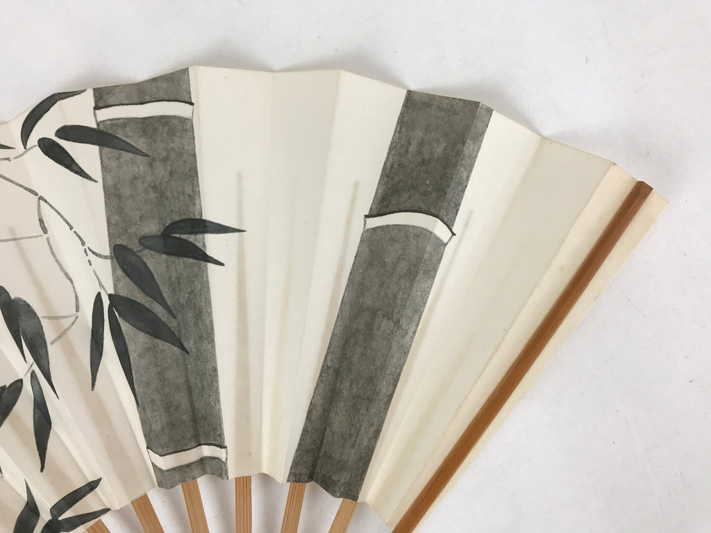 Japanese Folding Fan Sensu Vtg Bamboo Frame Monochrome Bamboo Foliage 4D693