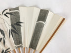 Japanese Folding Fan Sensu Vtg Bamboo Frame Monochrome Bamboo Foliage 4D693