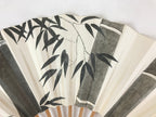 Japanese Folding Fan Sensu Vtg Bamboo Frame Monochrome Bamboo Foliage 4D693