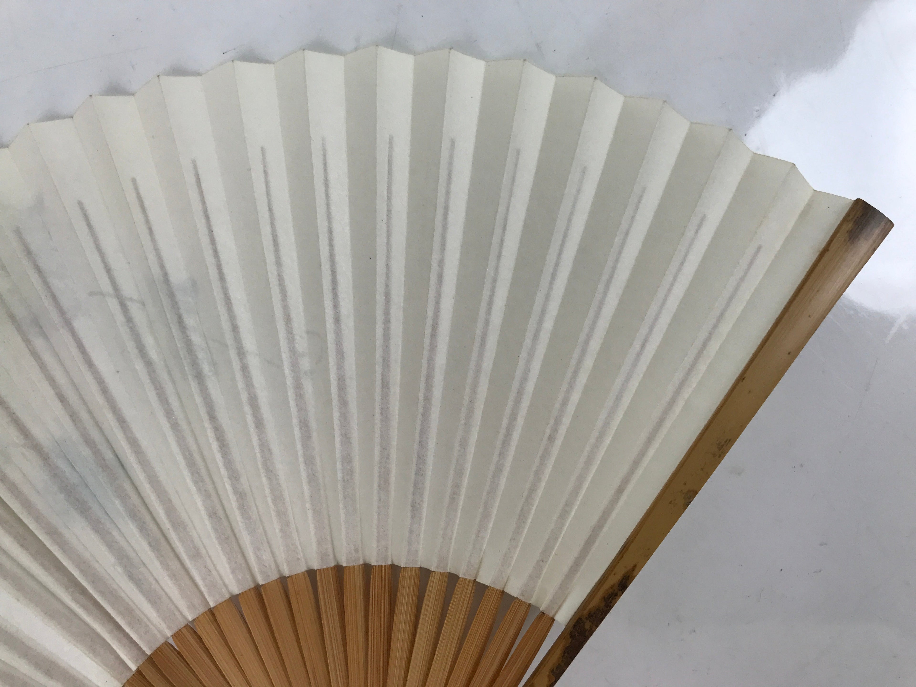 Japanese Folding Fan Sensu Vtg Bamboo Frame Morning Glory Leaves Ladybug 4D800