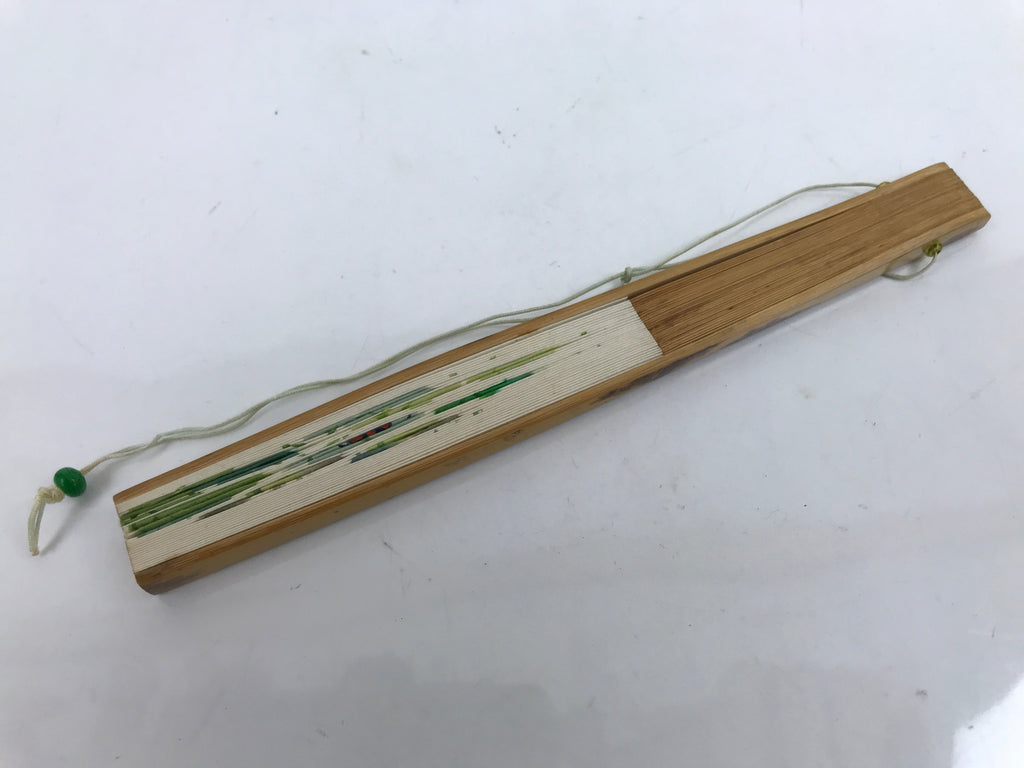 Japanese Folding Fan Sensu Vtg Bamboo Frame Morning Glory Leaves Ladybug 4D800