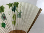 Japanese Folding Fan Sensu Vtg Bamboo Frame Morning Glory Leaves Ladybug 4D800