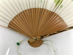 Japanese Folding Fan Sensu Vtg Bamboo Frame Morning Glory Leaves Ladybug 4D800