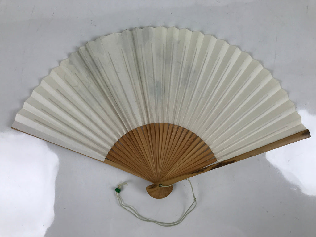 Japanese Folding Fan Sensu Vtg Bamboo Frame Morning Glory Leaves Ladybug 4D800