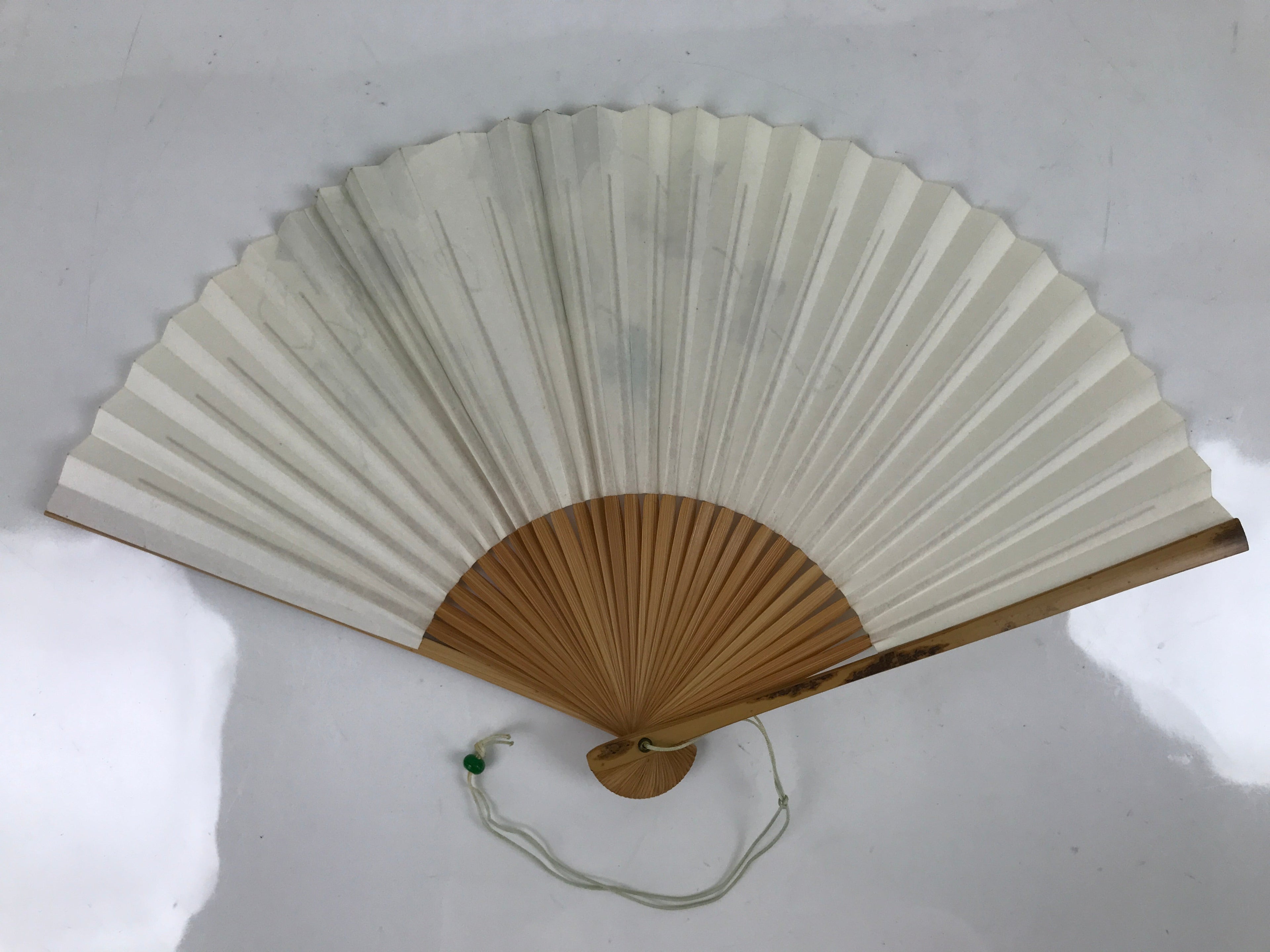 Japanese Folding Fan Sensu Vtg Bamboo Frame Morning Glory Leaves Ladybug 4D800