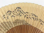 Japanese Folding Fan Sensu Vtg Bamboo Frame Mountains Beige Silver Gold 4D684