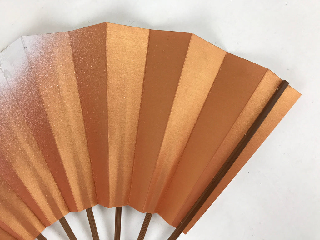 Japanese Folding Fan Sensu Vtg Bamboo Frame Orange Silver Blue Foil W/ Box 4D696