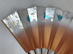 Japanese Folding Fan Sensu Vtg Bamboo Frame Orange Silver Blue Foil W/ Box 4D696