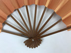 Japanese Folding Fan Sensu Vtg Bamboo Frame Orange Silver Blue Foil W/ Box 4D696