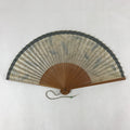 Japanese Folding Fan Sensu Vtg Bamboo Frame Plants Blue Gold Border 4D754