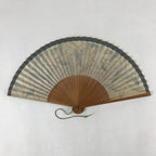 Japanese Folding Fan Sensu Vtg Bamboo Frame Plants Blue Gold Border 4D754